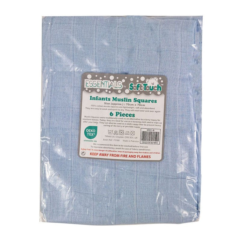 Blue Large Baby Muslin Squares (Set of 6)