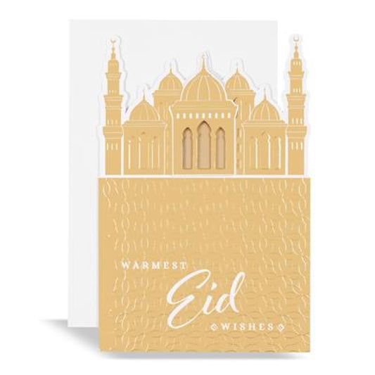 Eid Mubarak Wishes 3D Eid Greeting Card - Golden Masjid