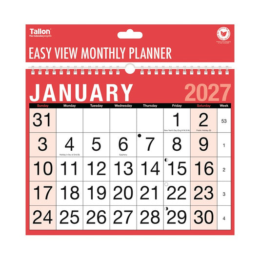 Tallon - 2027 Month to View Planner