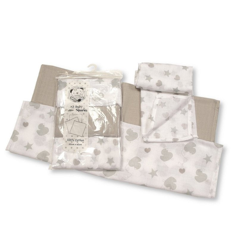 Grey Baby Muslin Squares (Set of 3)