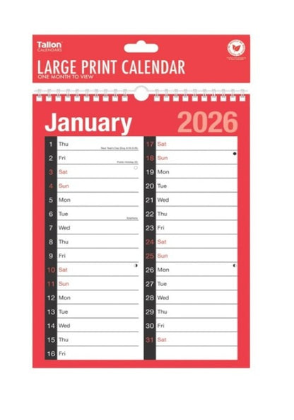 Tallon - A4 Large Print Calendar