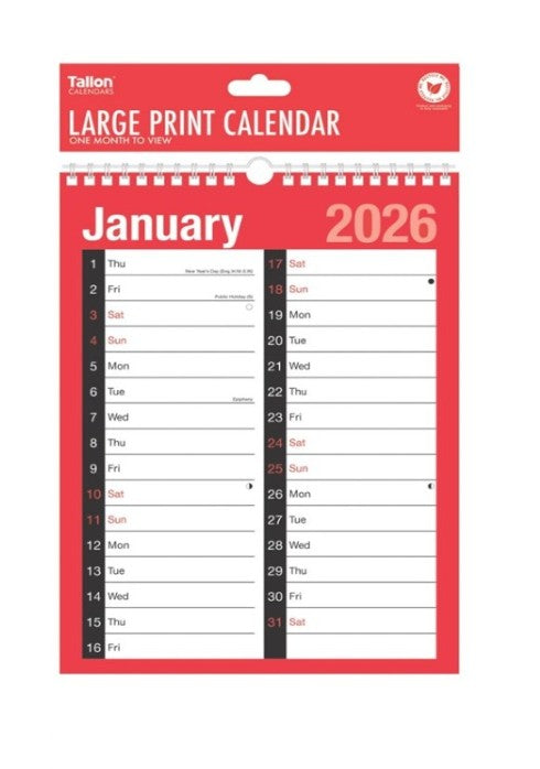 Tallon - A4 Large Print Calendar