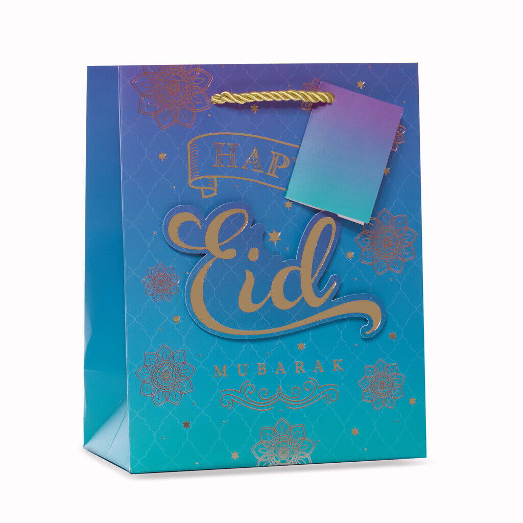 Medium 3D Foil Eid Mubarak Gift Bags With Twisted Tie Handle & Gift Tag