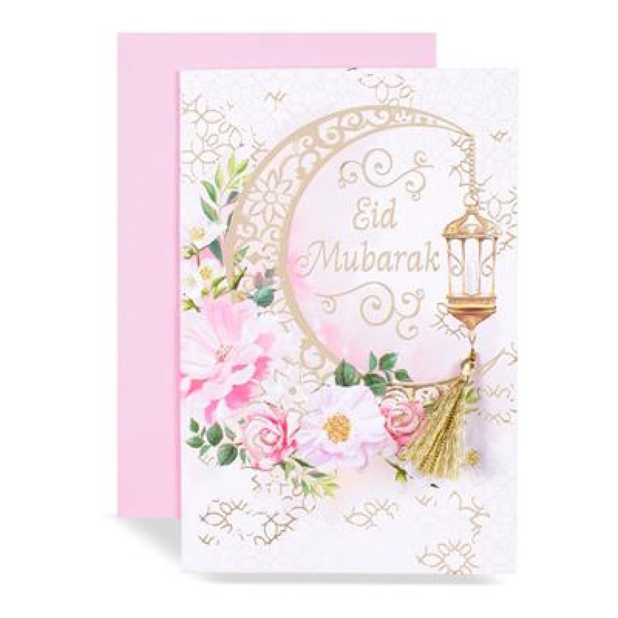 Eid Mubarak Wishes 3D Eid Greeting Card - Embellished Pink