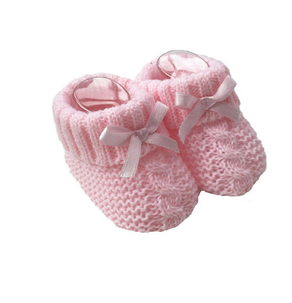 Newborn Soft Knitted Booties with Bow - P/B/SG/W/R/NB/Y/Co/RG