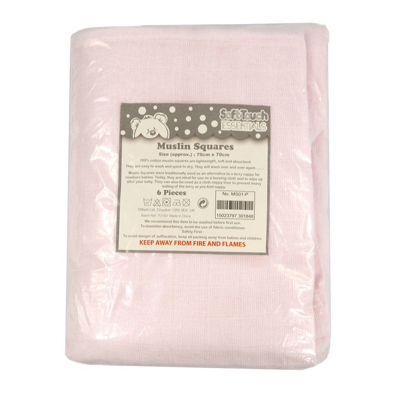 Pink Large Baby Muslin Squares (Set of 6)