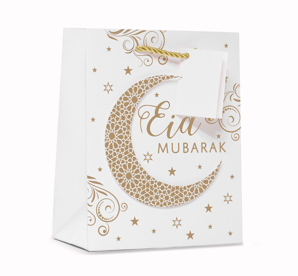 Medium 3D Foil Eid Mubarak Gift Bags With Twisted Tie Handle & Gift Tag