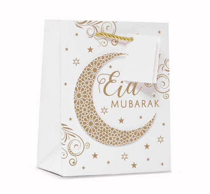 Medium 3D Foil Eid Mubarak Gift Bags With Twisted Tie Handle & Gift Tag