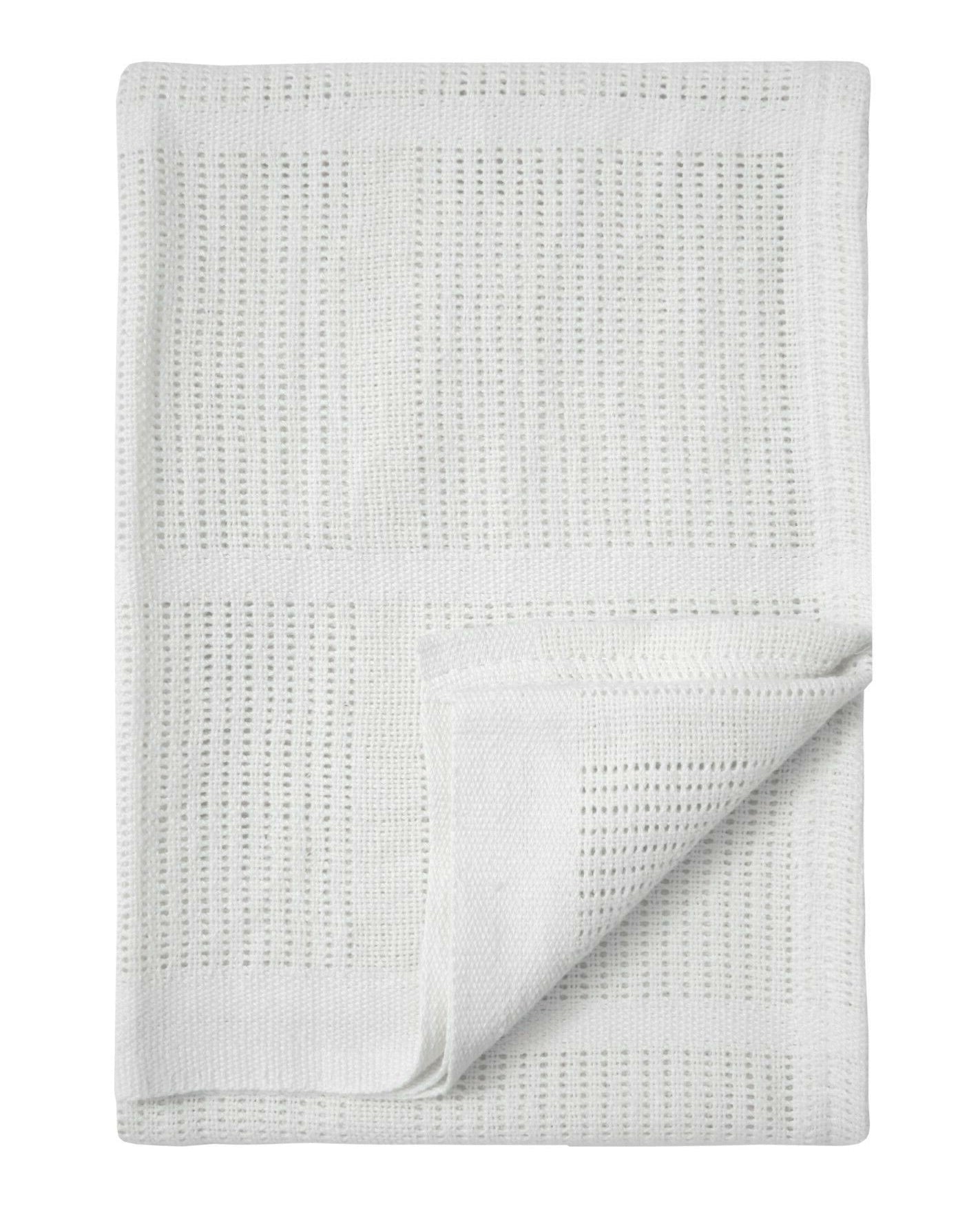 100% Cotton Baby Cellular Blanket for Crib Pram Carrycot Cot Bed - WHITE