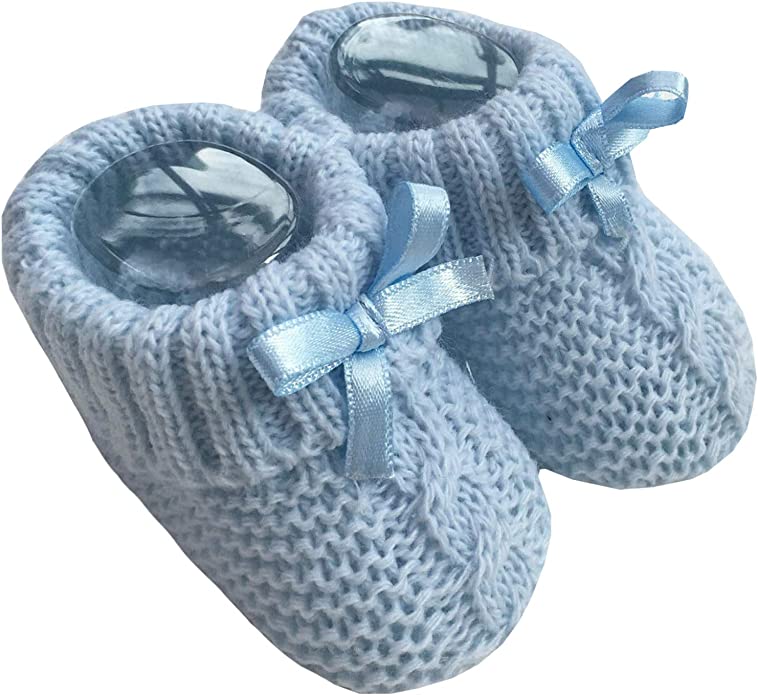 Newborn Soft Knitted Booties with Bow - P/B/SG/W/R/NB/Y/Co/RG