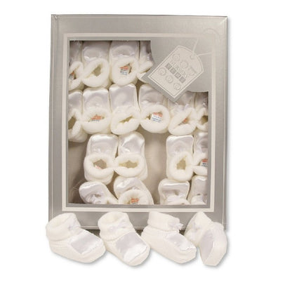 Knitted Baby Bootees with Satin Top - W/P/B
