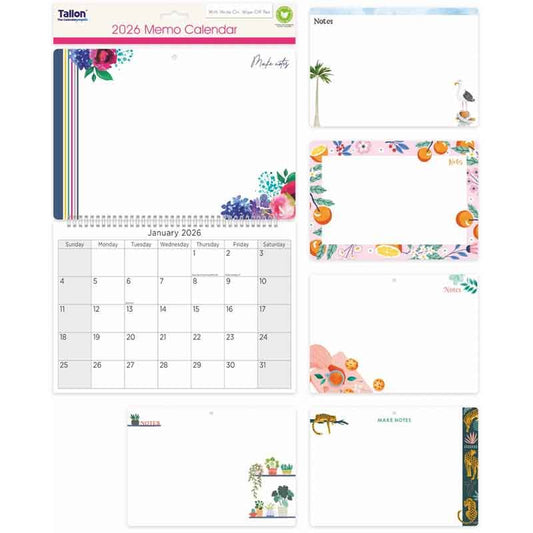 2026 Memo Calendar with Wipeable Board and Pen