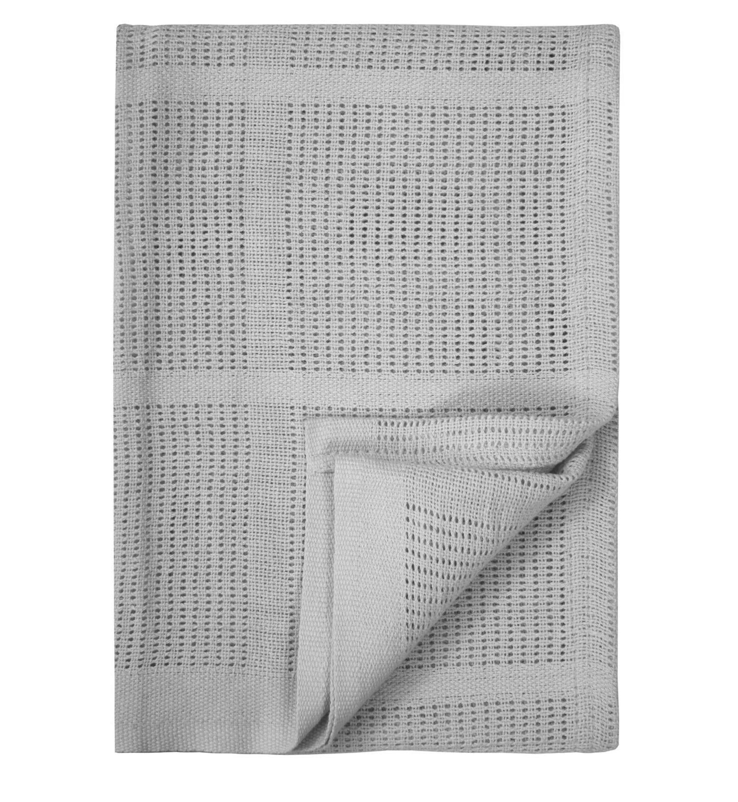 100% Cotton Baby Cellular Blanket for Crib Pram Carrycot Cot Bed - GREY