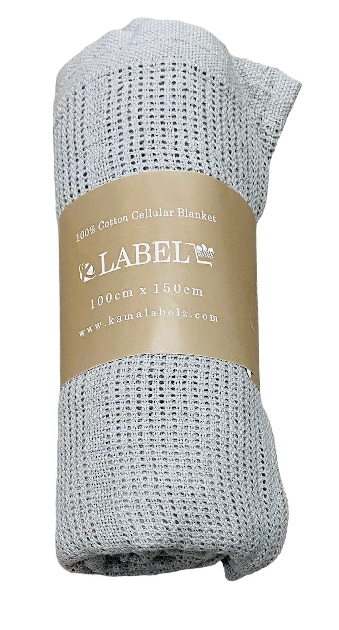 100% Cotton Baby Cellular Blanket for Crib Pram Carrycot Cot Bed - GREY