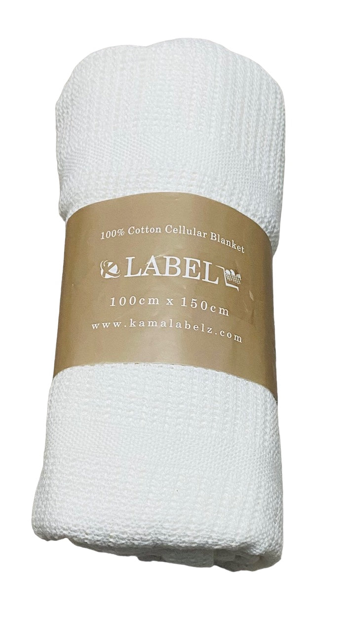 100% Cotton Baby Cellular Blanket for Crib Pram Carrycot Cot Bed - WHITE