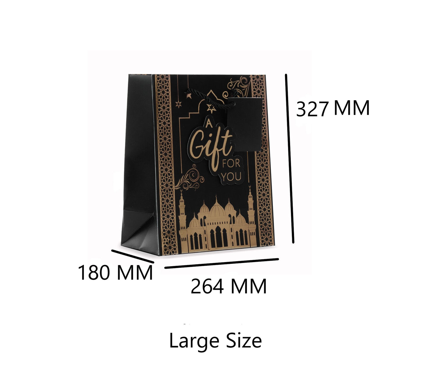 Large 3D Foil Eid Mubarak Gift Bags With Twisted Tie Handle & Gift Tag