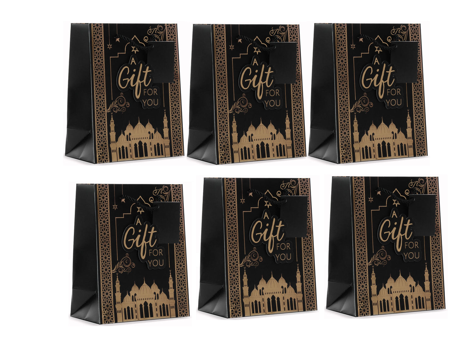 Medium 3D Foil Eid Mubarak Gift Bags With Twisted Tie Handle & Gift Tag (Set of 6)
