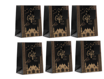Medium 3D Foil Eid Mubarak Gift Bags With Twisted Tie Handle & Gift Tag (Set of 6)