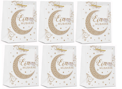 Medium 3D Foil Eid Mubarak Gift Bags With Twisted Tie Handle & Gift Tag (Set of 6)
