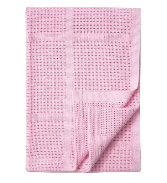 100% Cotton Baby Cellular Blanket for Crib Pram Carrycot Cot Bed - PINK